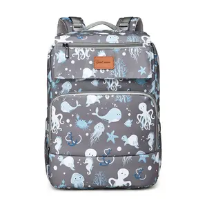 2-in-1 Diaper Bag Backpack with Foldable Baby Bed – Large Capacity Travel Organizer for Moms (FREE Hook) Unisex Waterproof