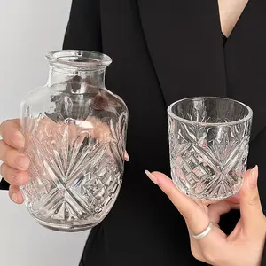 Trending Crystal Bedside Carafe and Glass Set, 525ml Clear Aesthetic Water Pitcher Night Cup Set, Luxury Elegant Drinkware for Bedroom & Home Decor, Premium Exquisite Stylish Glassware Perfect for Nighttime Water Use & Modern Home Decoration