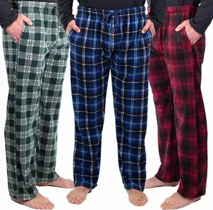 1Pack or 3Pack Mens PJ Pajama Pants Bottoms Fleece Lounge Pants Sleepwear Plaid PJs with Pockets Microfleece