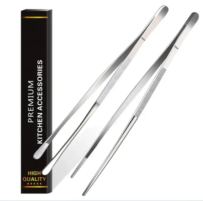 Durable 2-Pack 12-inch Rust-Resistant Stainless Steel Grill Barbecue Tongs, Outdoor BBQ Utensils with Ergonomic Handle for Home Kitchen Cooking