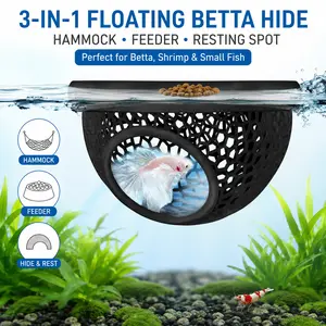 Floating Betta Hide & Shrimp Cave – 3D Printed Aquarium Decor, Multi-Functional Hammock, Feeding Ring & Safe Resting Spot for Betta, Shrimp & Small Fish
