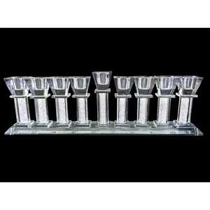 Crystals Menorah with 9 Columns Filled with Crushed Crystal