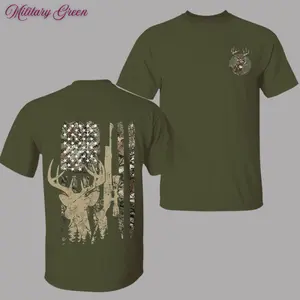 American Flag Camo Deer Hunting Shirt | Whitetail Buck Hunter Tee | Patriotic Hunting T-Shirt | Outdoor Hunter Gift | USA Hunting Shirt