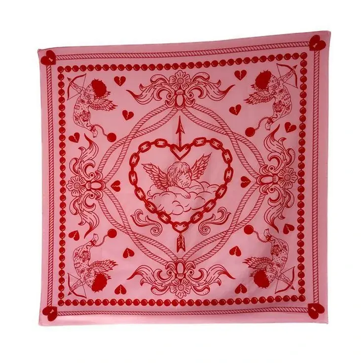 Vintage Cherub Heart Print Pink Bandana, Aesthetic Coquette Hair Scarf and Soft Girl Retro Headband