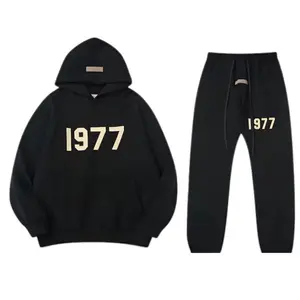 1977 Essential Hoodie & Pants Black Set  Unisex Streetwear Tracksuit, Pullover Sweatshirt + Joggers, Gift for Him or Her 2025