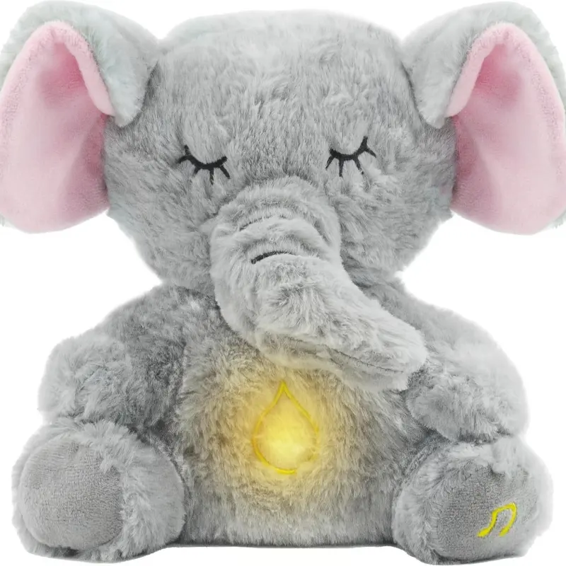 Glowing Singing Elephant Plush Toy with Sound Effects, Rhythmic Breathing, Soft Polyester Fiber, Grey, Perfect Companion