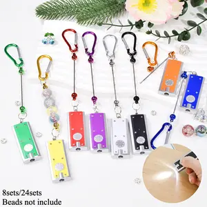 24/8 Sets DIY Beadable Keychain Kit with LED Light, Blank Beadable Bars for Backpack Charms, Bulk Keychain Accessories for Jewelry Making, Gifts & Crafts