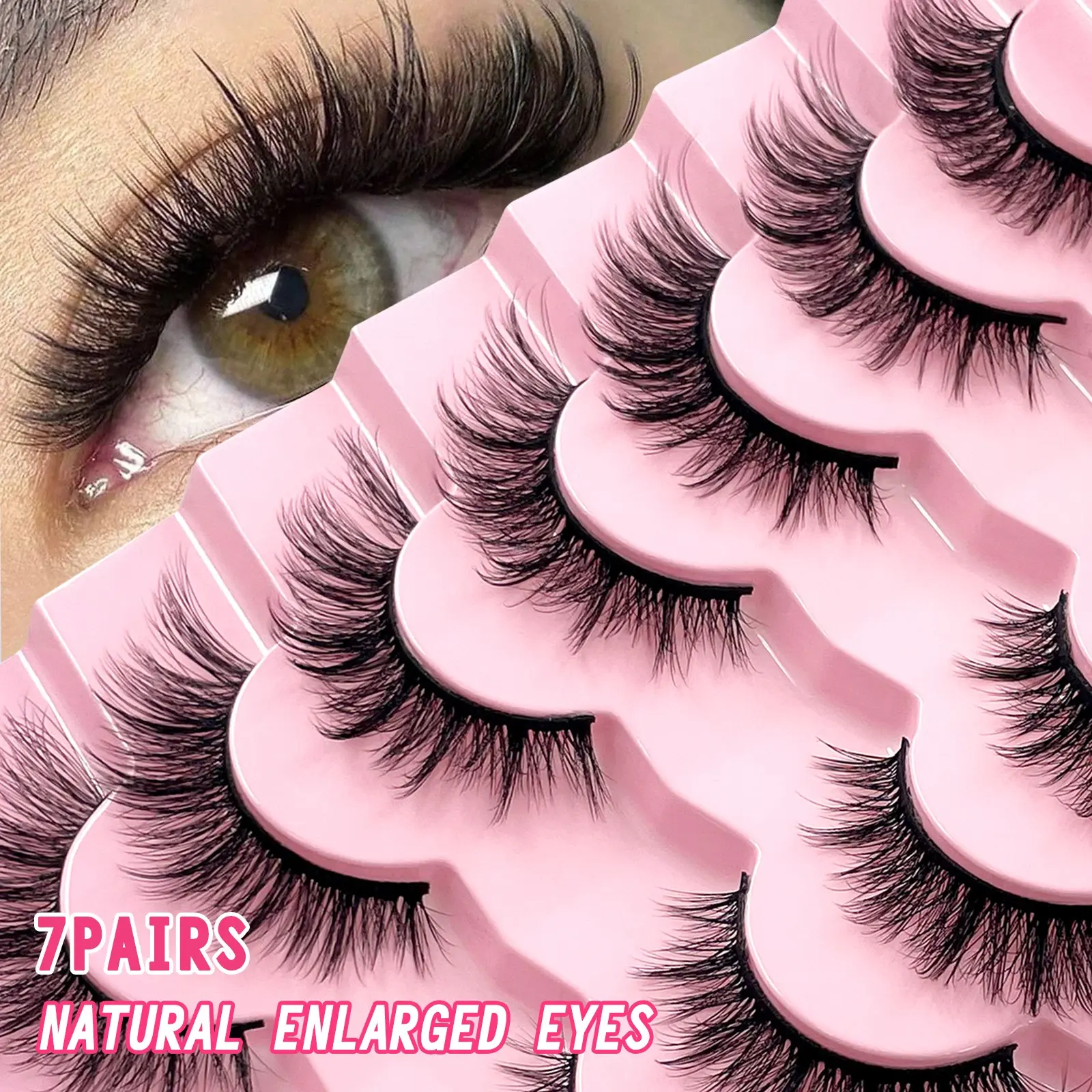 7 Pairs 3D Fake Eyelashes, Natural Lashes, Short False Eyelashes Pack, Reusable False Lashes, Soft Wispy Lashes, Fluffy Eye Lashes, Volume Eyelashes, Synthetic Lashes, Makeup