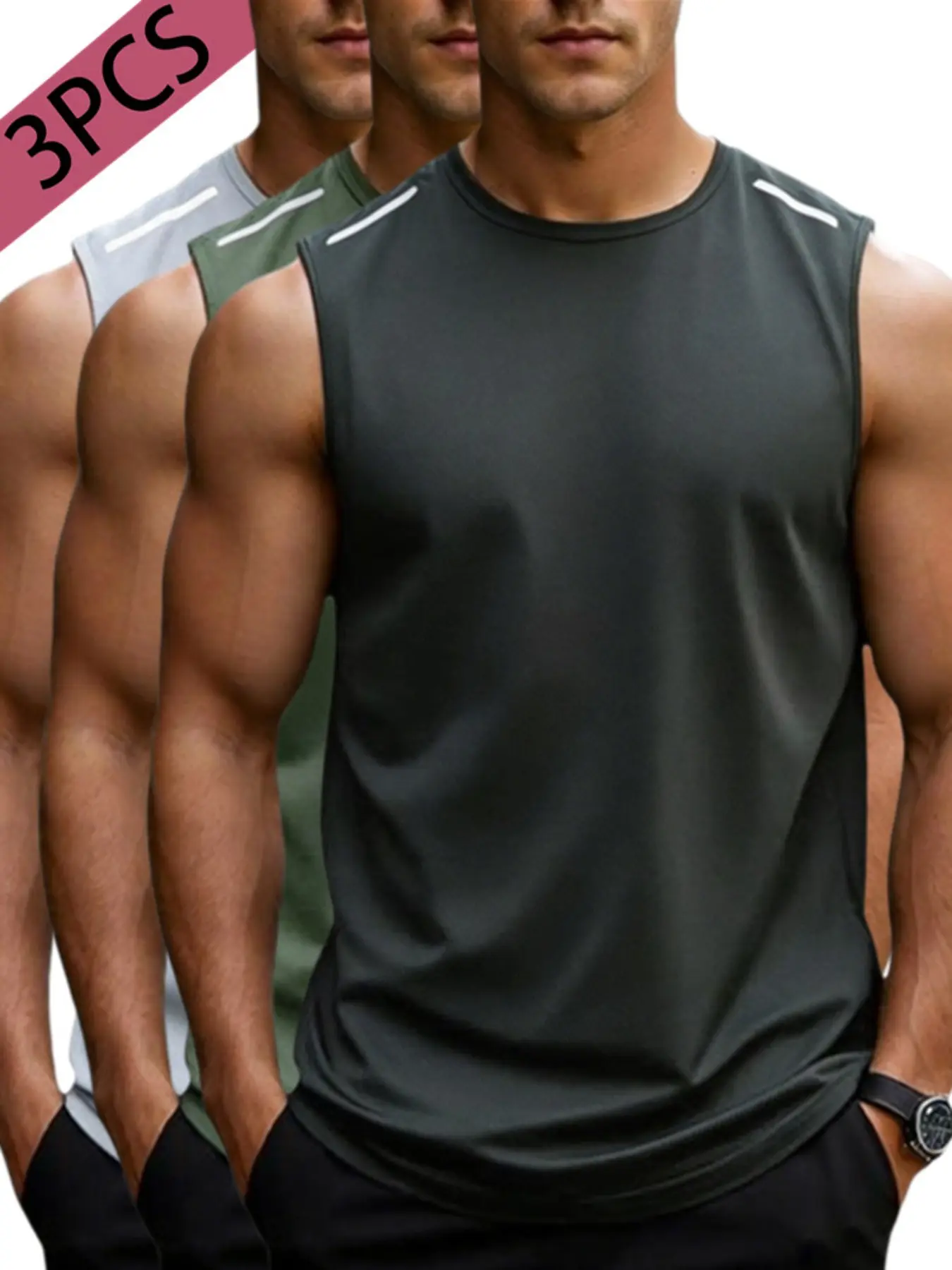 Men's Quick-Dry Sleeveless Vest, Reflective Stripes Breathable Sports Shirt, Ideal for Running, Gym, and Workouts, Sleeveless Gym Top, Fitness Vest Top, Athletic Tank, Workout Sleeveless Activewear, Sleeveless Sports Vests, Workout Clothing