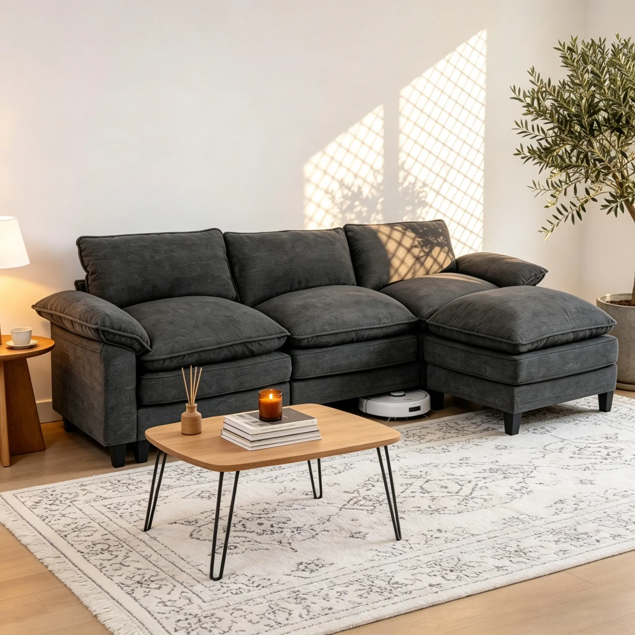 Convertible Modular Sectional Sofa, Oversized L-Shaped Couch with Removable Cushions, Comfy Velvet Sofa for Living Room, Apartment