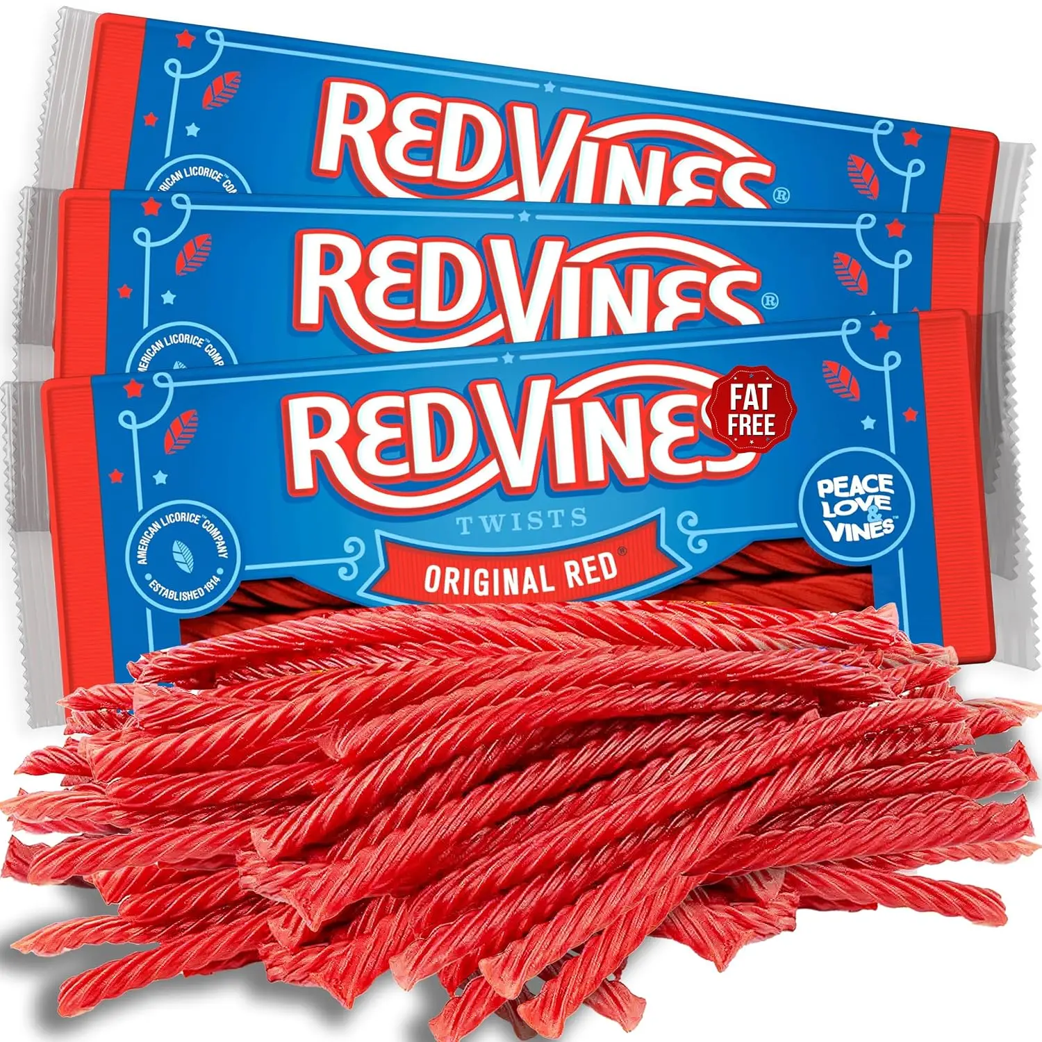 RedVines Red Licorice Bulk, 3 Pack, Original Red Licorice Twists, Soft and Chewy Licorice Valentine's Candy Bulk, Fat Free, Raspberry Flavor, 4.5 oz Trays