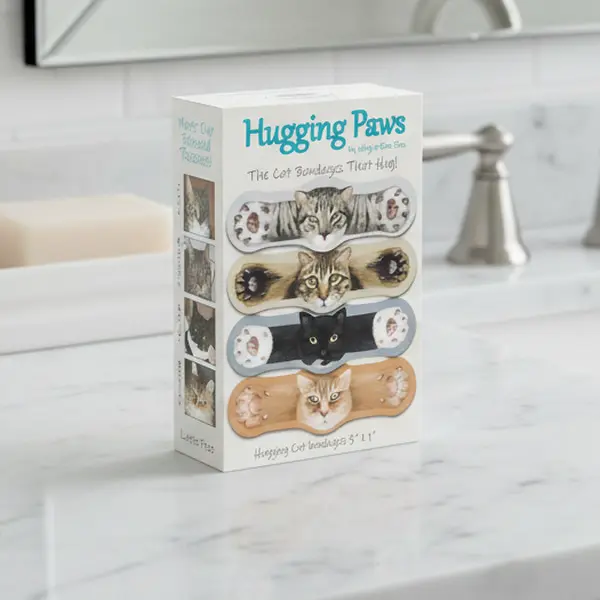 Hugging Paws Boo Boo Covering Kit - Sterile Adhesive Bandages, 3in x 1in Feline First Aid Supply for American Shorthair Minor Wound Protection & Extra Wound Healing Support