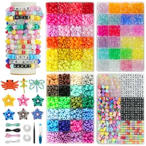 DIY Friendship Bracelet Kit: 3000 Pony Beads, Large Hole Letter Beads & Accessories Gift for Girls with Braided Elastic Cord Scissors Essential Findings Adjustable Beaded Design Art Charms Diy Jewelry Making Crystal Craft Kit