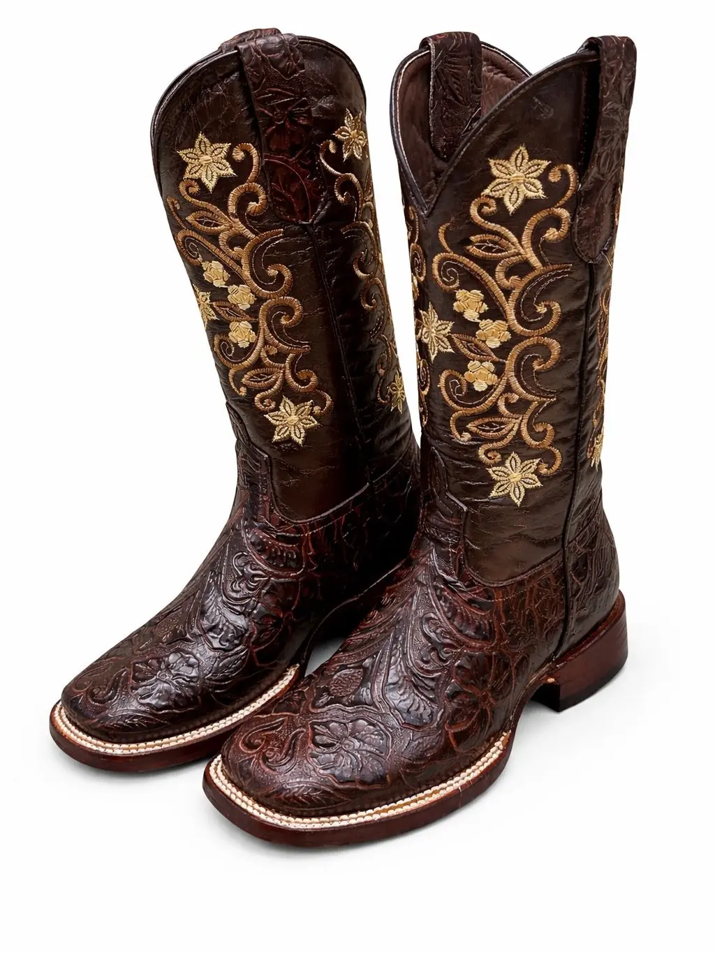 Women's Knee-High Genuine Cow Hide Western Boots - Elegant Floral Embroidery, Square Toe, Western Elegance Statement Shoes, Versatile Footwear for Key Occasions, Any Occasion, Durable Sole, Leather Sole, Decor, Rodeo Outfit Inspo, American Traditional, Co