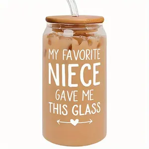 Niece's Aunt Gift Set, Perfect for Birthdays & Mother's Day, Unique 16 Oz Glass Jar, Glass Water Cup, Glass Drinking Cup, Ideal Present for New Aunts, Thoughtful Aunt Gifts