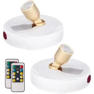 LED Spotlight, Battery Powered Picture Lights, Uplighting Indoor, Puck Lights with Remote, Stick Spot Lights for Wall Display Picture Dartboard Painting Artwork Accent-2pcs