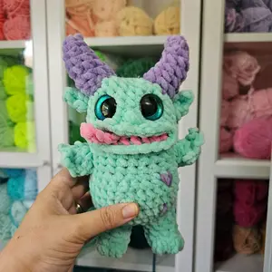 Crochet Mint Monster Plushie, Huggable Collectible, Kawaii Stuffed Animal, Soft Cute Cartoon Plushies