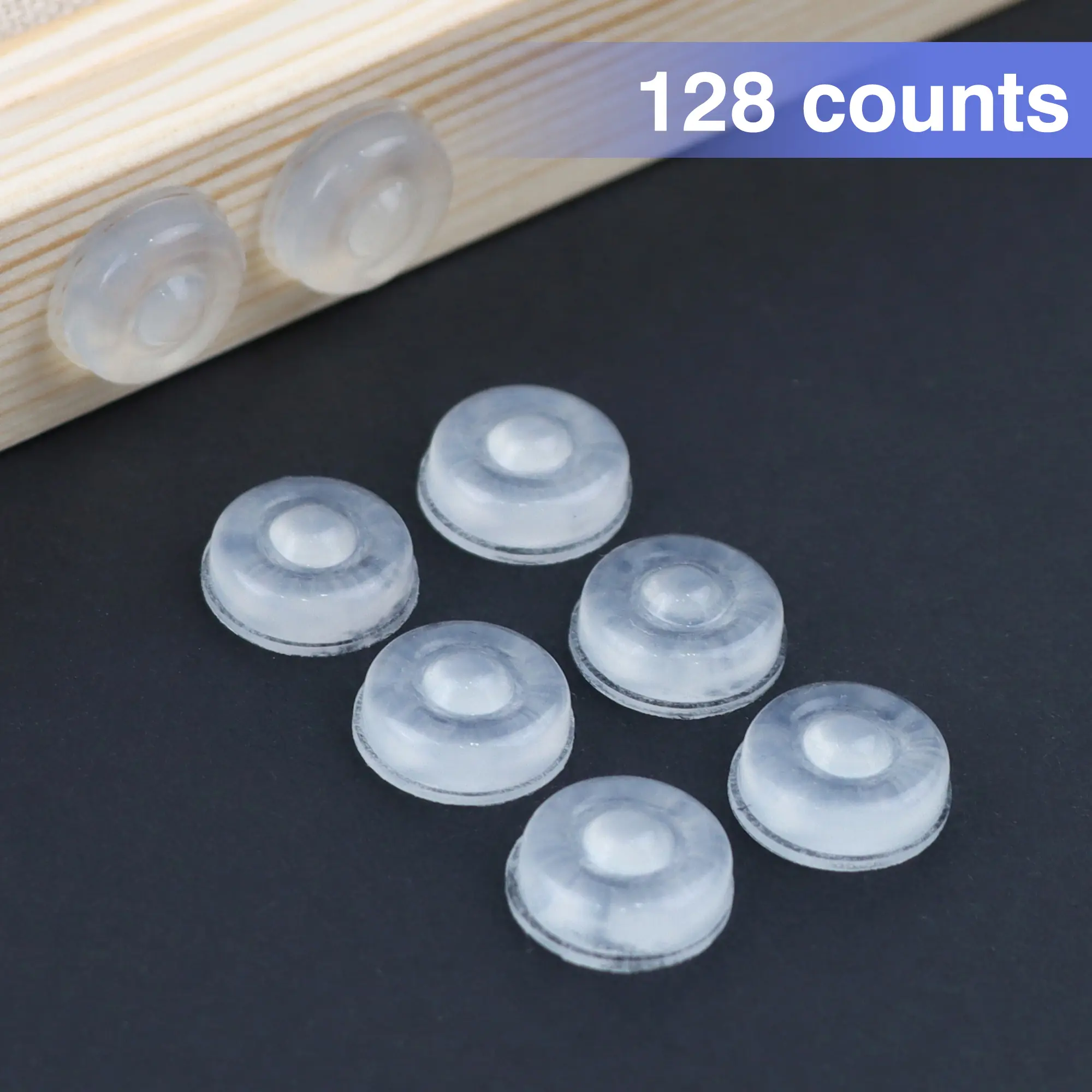 128 Counts Self-Adhesive Cabinet Bumpers, Clear and Quiet Round Bumper Dots for Sound Dampening, Soft Silicone Bumpers Ideal for Drawers, Doors, and Tabletops