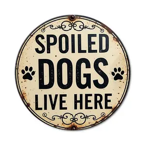 Rustic Vintage Dog Plaque in Metal, 7.8x7.8 Inches, Paw Print Wall Decor for Home and Outdoor, Farmhouse Style Iron Art, Home Decor Products