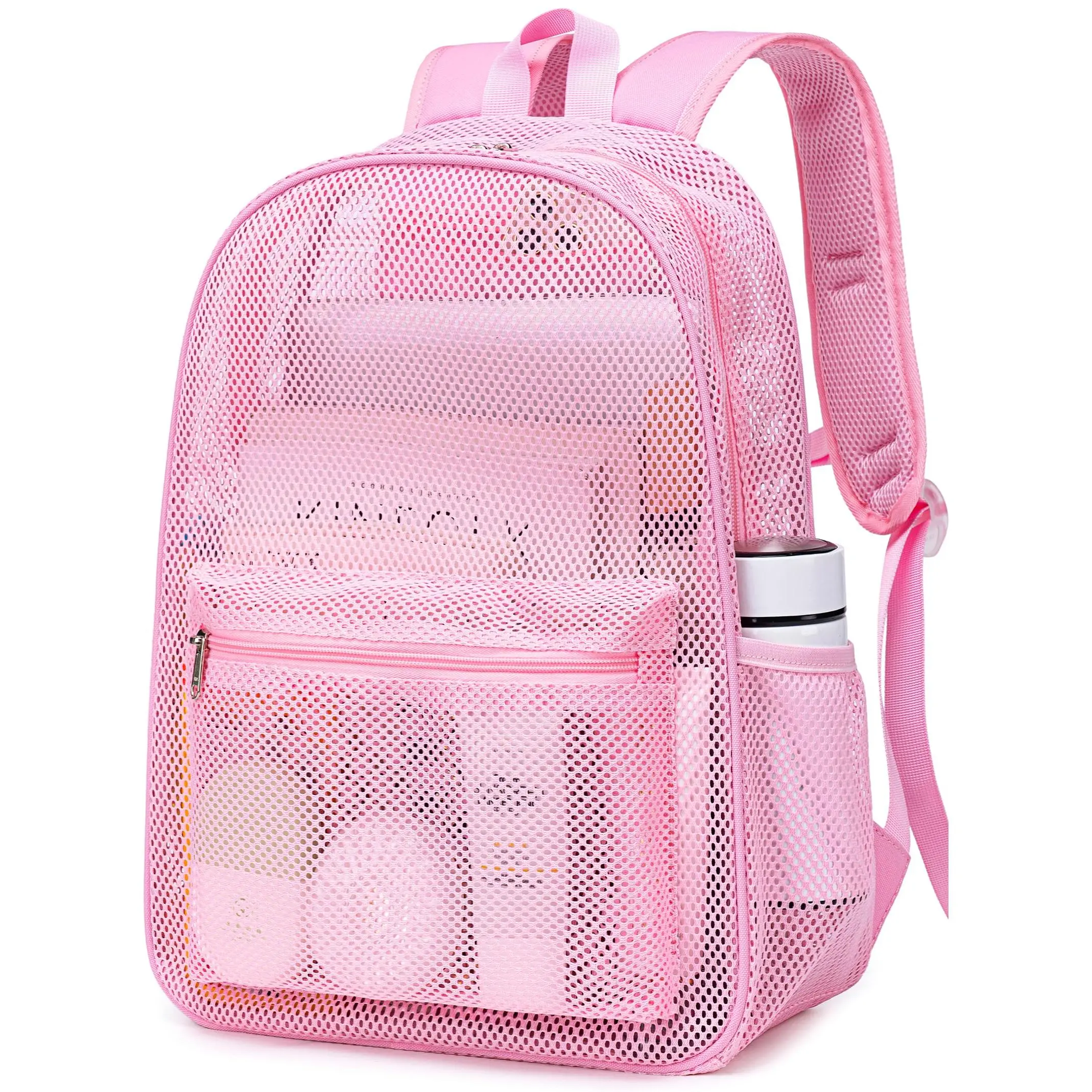 Mesh Backpack For Semi-transparent School Bookbag Lightweight Casual Daypacks Beach Gym(pink)