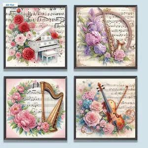 5D DIY Partial Shape Crystal Diamond Painting Kit, 4pcs 30x30cm Flower-Theme Set with Shining Gems, DIY Kits, Diamond Art Tools