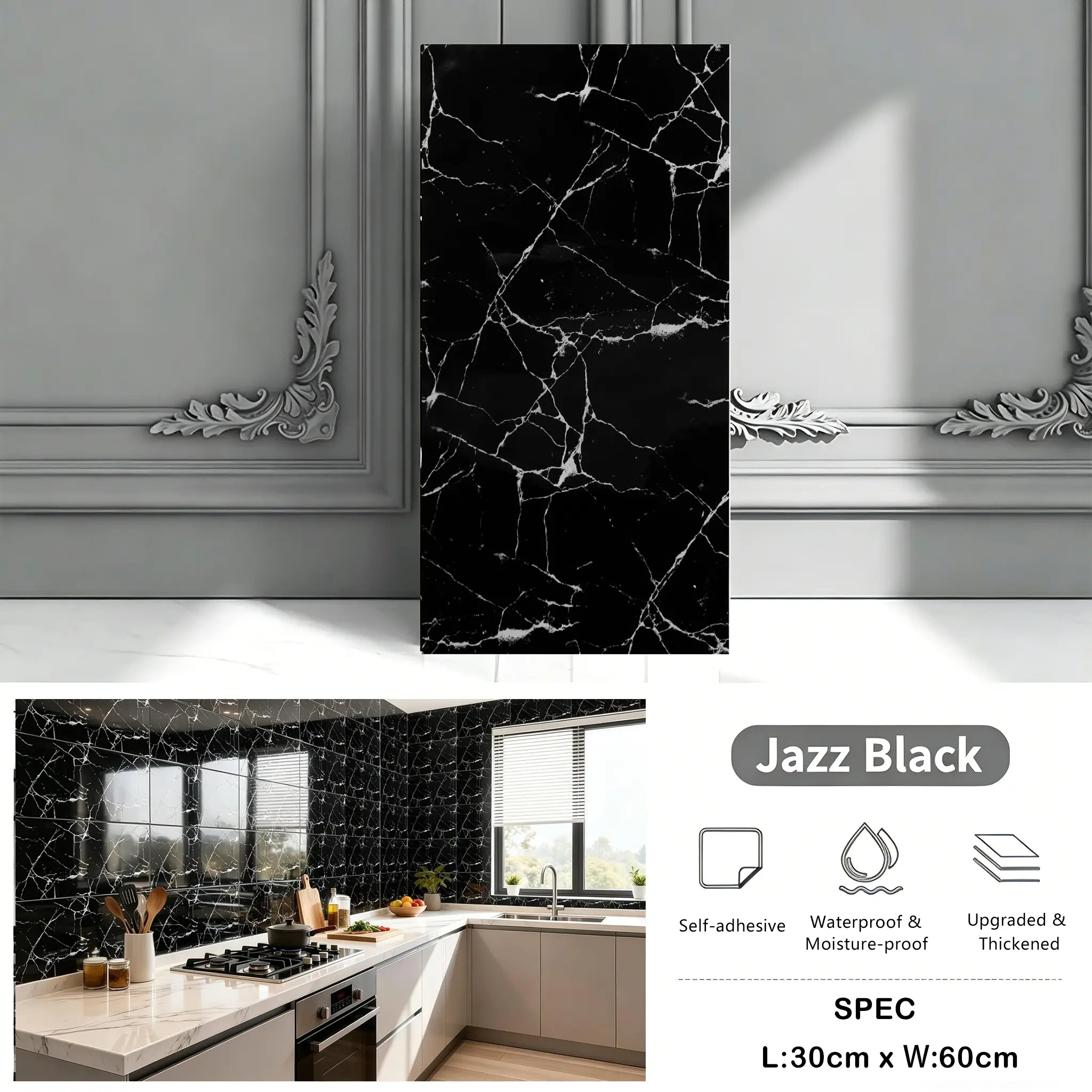22/44Pcs White Marble Wall Panels 23.6"X11.8" PVC Waterproof Tiles Peel and Stick Wall Panels Self Adhesive Backsplash Tiles for Kitchen Living Rooms TV Walls Bathroom Rv Camper Van (Not Real Tile)