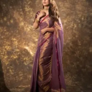 FANCY HIGH END SILK LACE WORK SAREE WITH UNSTITCHED BLOUSE ONION