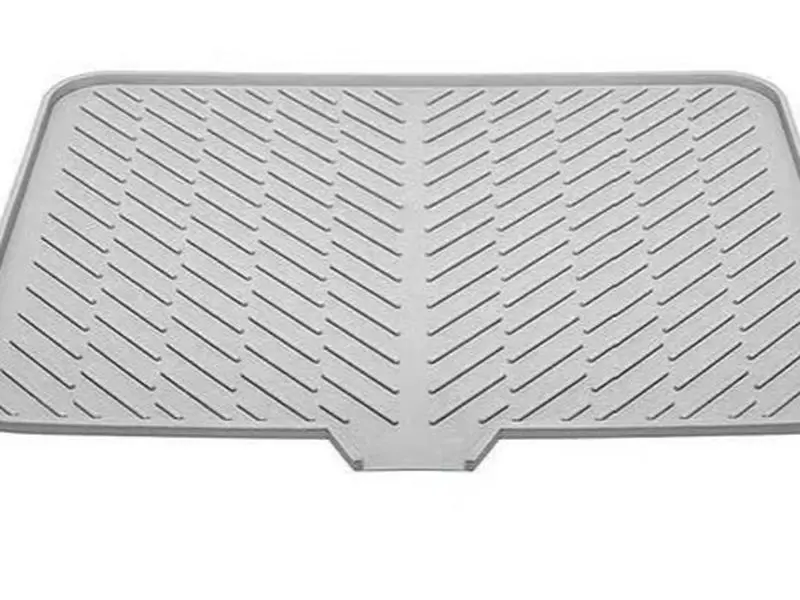 Large Silicone Dish Drying Mat – 23"x17" Sloped Sink Draining Tray with Sponge Holder for Kitchen Counter, Angled Surface for Water Drainage, Silicone Rack Mat with Drain Lip