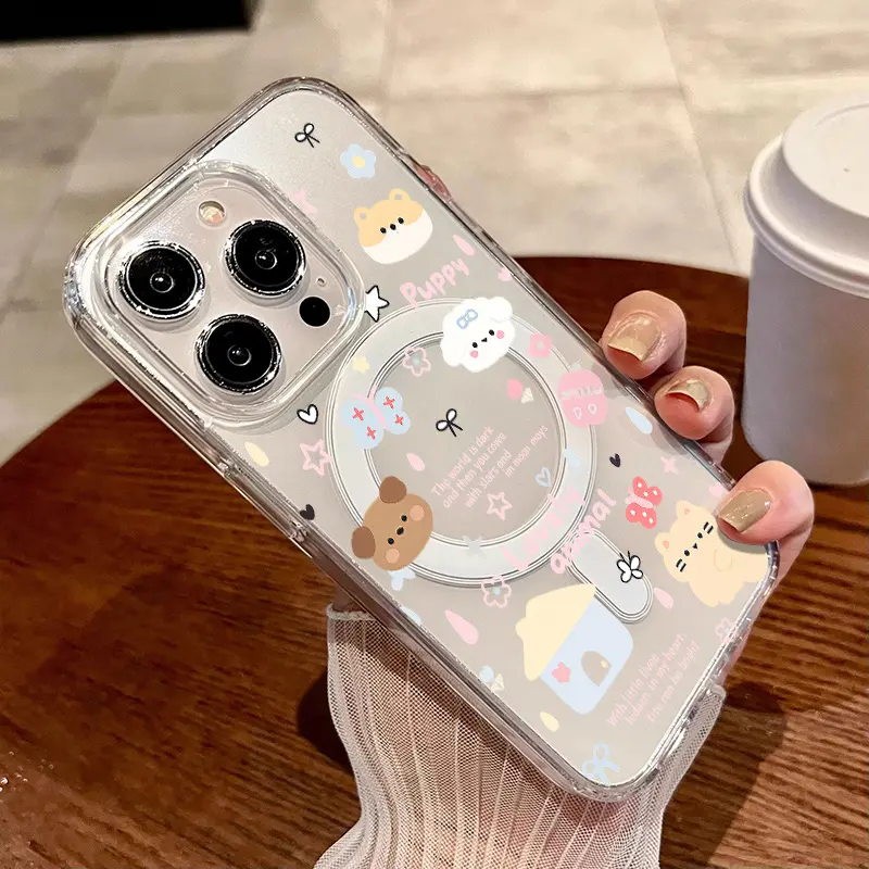 Adorable Pet 2D Print MagSafe Smartphone Casing - Transparent Magnetic Hard Acrylic Back, Soft TPU & Silicone Edge, Shockproof Protection - Compatible with iPhone 17 Pro Max/16/16e/15/14 Plus/13/12/11/X/XS - Valentine's Day Gift Accessory, Handheld