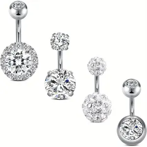Set Of 4 Classic Fashion Simple Belly Ring-Stainless Steel-Suitable for Daily Wear - Perfect for Body Piercing Lovers,Stainless Steel Short Belly Navel Button Rings
