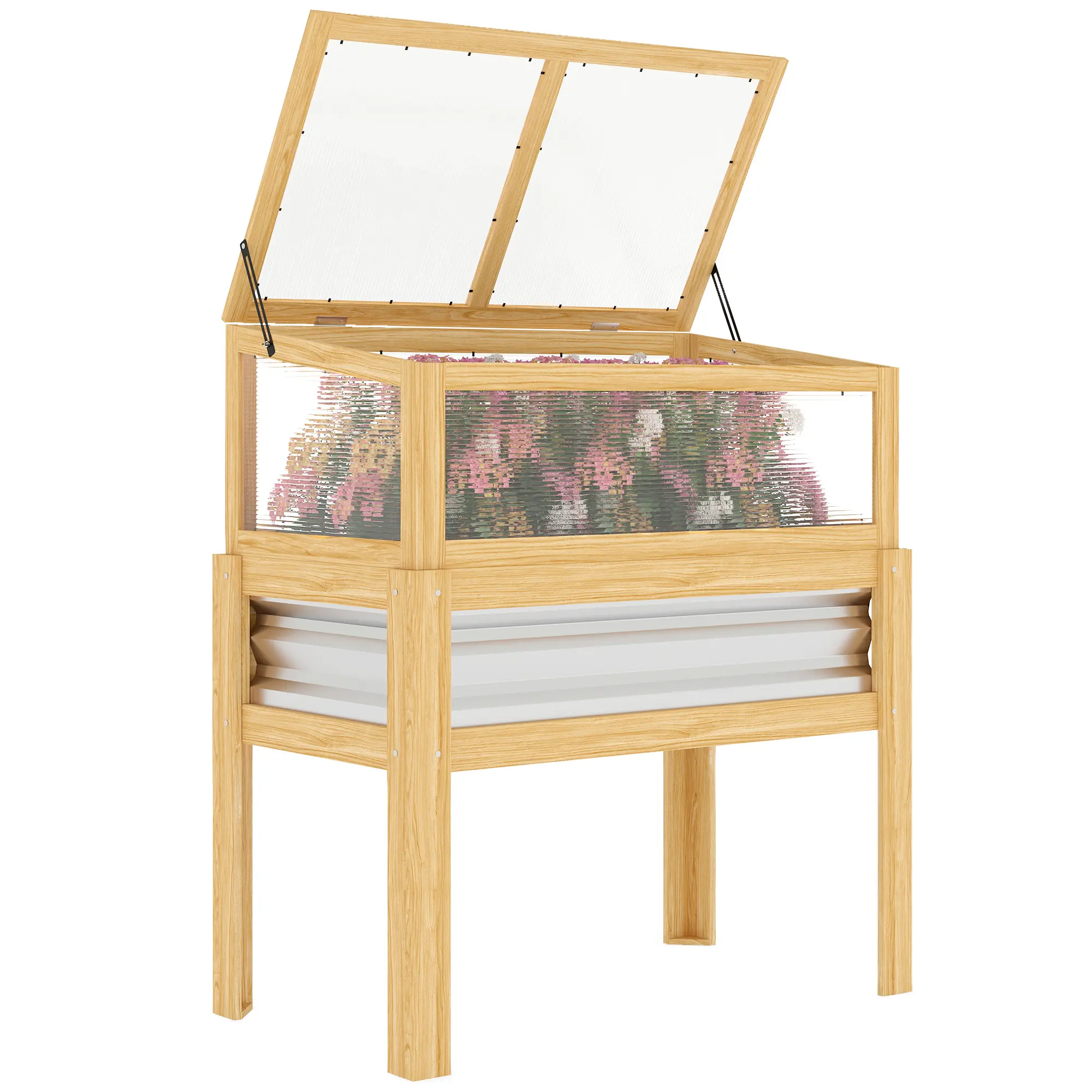 Raised Garden Bed with Mini Greenhouse – Flip-Up Top Extends Growing Season. 25.6" Height – No Bending. 23.8 Gal Capacity. Fir Wood + Galvanized Metal. Perfect for Flowers & Vegetables