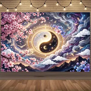 Classic Yin Yang Tai Chi Tapestry – Fantasy Inspired Chinoiserie Wall Decoration for General Use – Polyurethane Fabric Artwork Mural for Home, Office, Meditation Area