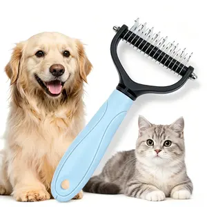 Double-sided shedding brush Double-sided dog detangling comb Stainless steel grooming tool for shedding & coat care Easy to use