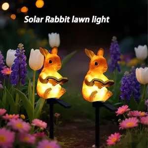 Solar Rabbit Reading Book Garden Stake Light, Decorative Solar Powered Outdoor Lighting, Resin Material, Easy Ground Installation, Outdoor Decor for Fairy Tale Gardens, Pathways, Patios