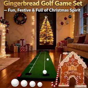 Christmas Mini Golf Game Set, Includes Gingerbread House Course Board + Club + Balls, Indoor Holiday Activity for Adults & Families