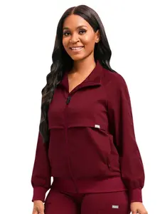 Womens Long Sleeve Vneck Fitted Doctor Jacket Dental Nurse Scrub Coat, Thickened Hospital Workwear for Pharmacist Clinic Uniform Medical Workwear