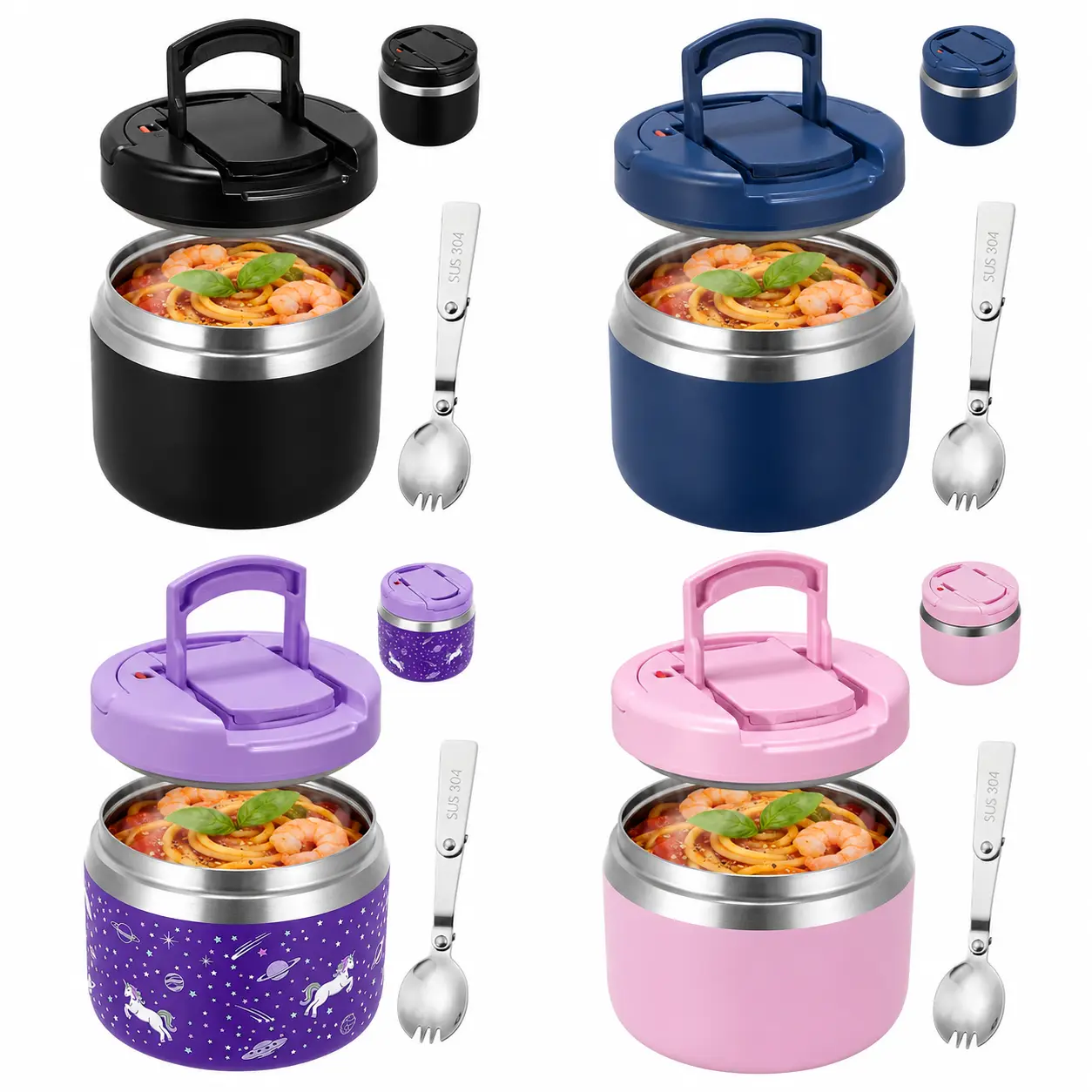 14oz Soup Thermo for Kids, Buckle Lid with Food-Grade Tritan Inner Lid, Wide Mouth Insulated Food Jar for Hot Food, Leakproof Lunch Container with Spoon for School & Travel