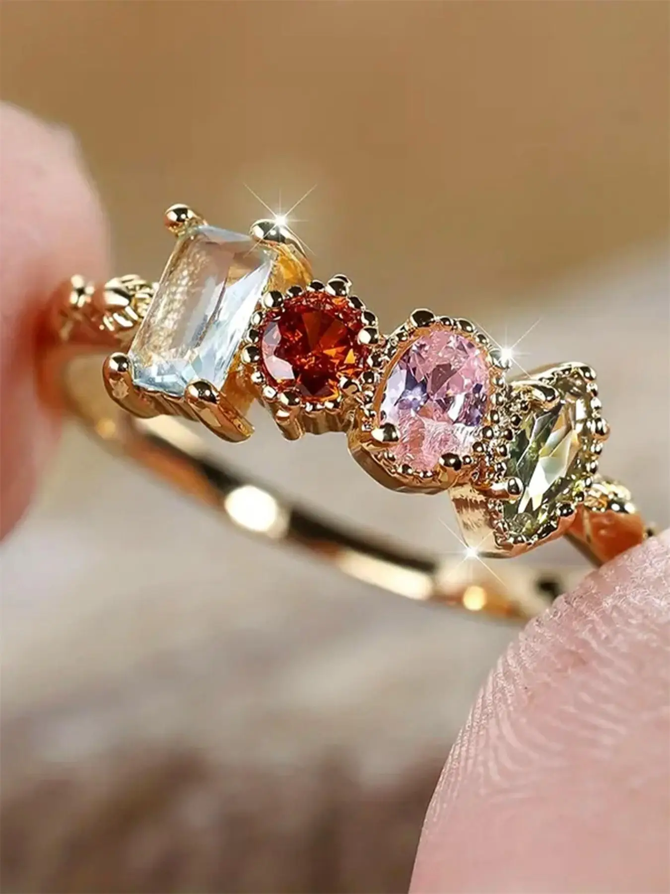 Fashion Colorful Artificial Gemstone Decorated Ring, Elegant Jewelry for Women for Party, Daily Clothing Decor, Trendy All-match & Exquisite Jewelry f