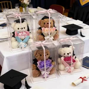 Graduation Gift Set - Artificial Rose Bouquet and Charming Doctor Bear, Realistic Flower Arrangement, Teddy Bear, Perfect for Graduates