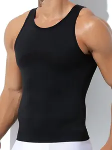 Men's Stretchy Compression Strip Tank Tops, Sleeveless Workout Vest, Breathable Lightweight Body Shaper Vest, Soft Tummy & Belly Control Undershirt, Comfort Athletic Base Layer for Gym Sports, Slim Classic Basic Shirts, Casual Daily Essential