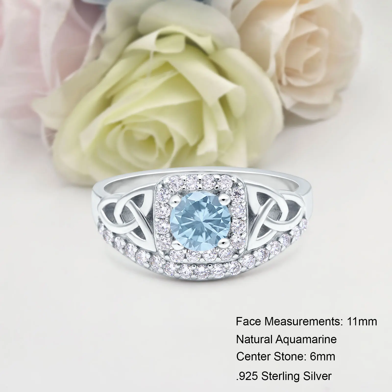 Trinity Halo Cushion Cut 0.84 Carat Natural Aquamarine Ring Bridal Band Wedding Round Shape Ring 925 Sterling Silver 11mm