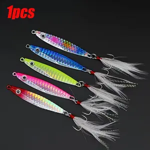 1pcs Far Casting Iron Plate Lure, Artificial Fishing Lure, Blood Slot Hook Bass Fishing Bait, Freshwater Saltwater Fishing Gear, Universal Fish Attractant