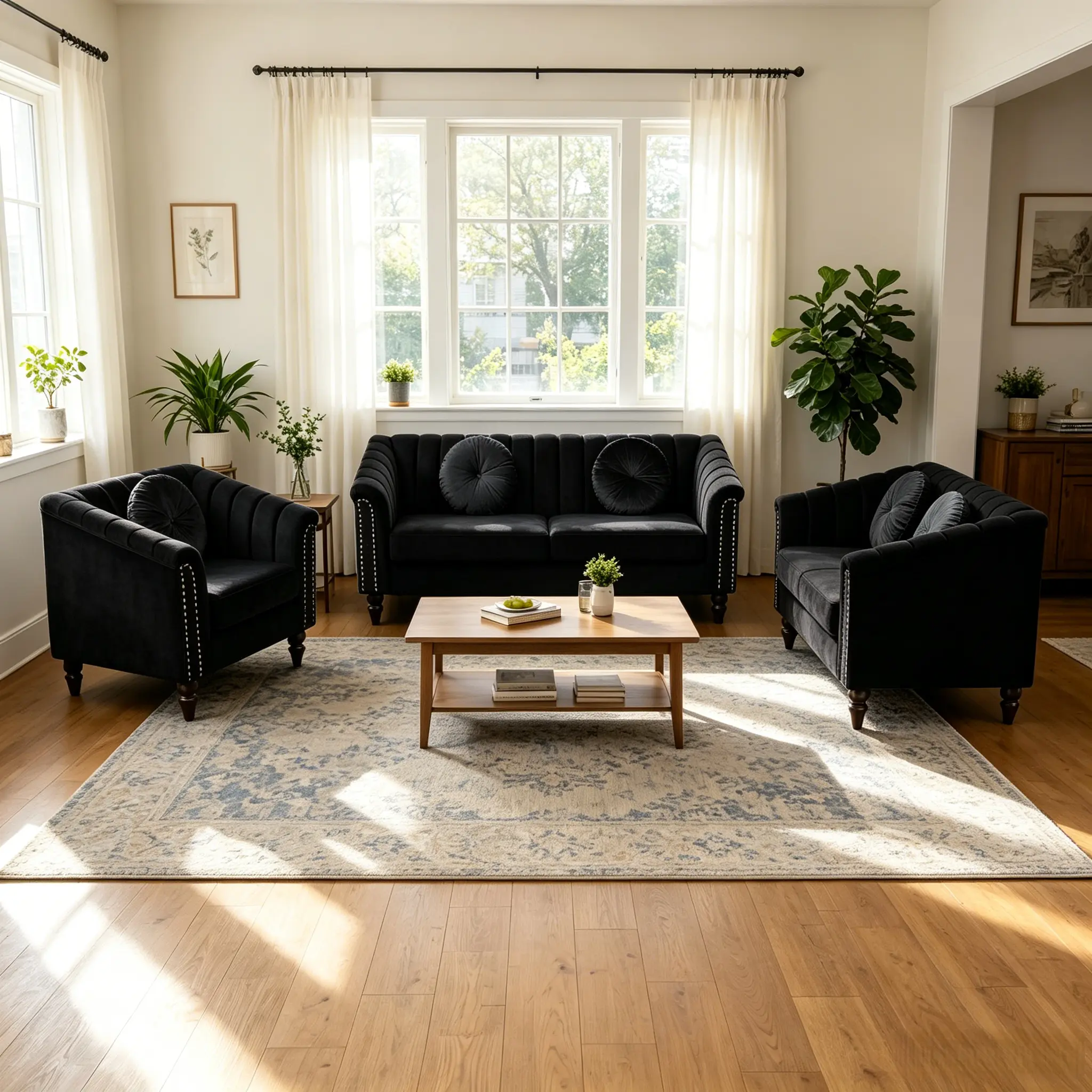 Handcrafted Classic 3-Piece Living Room Combination Sofa Set - Sturdy Solid Wood Frame, Luxurious Soft Flannel Cushions, Waterproof, Scratch-Resistant, Breathable Fabric, Elegant Indoor Furniture with Complimentary Pillow