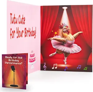 Cute Funny Chicken Birthday Card with Tutu Ballerina Design – Unique Animal Greeting Card Gift with Envelope,Perfect for Kids, Teens & Adults