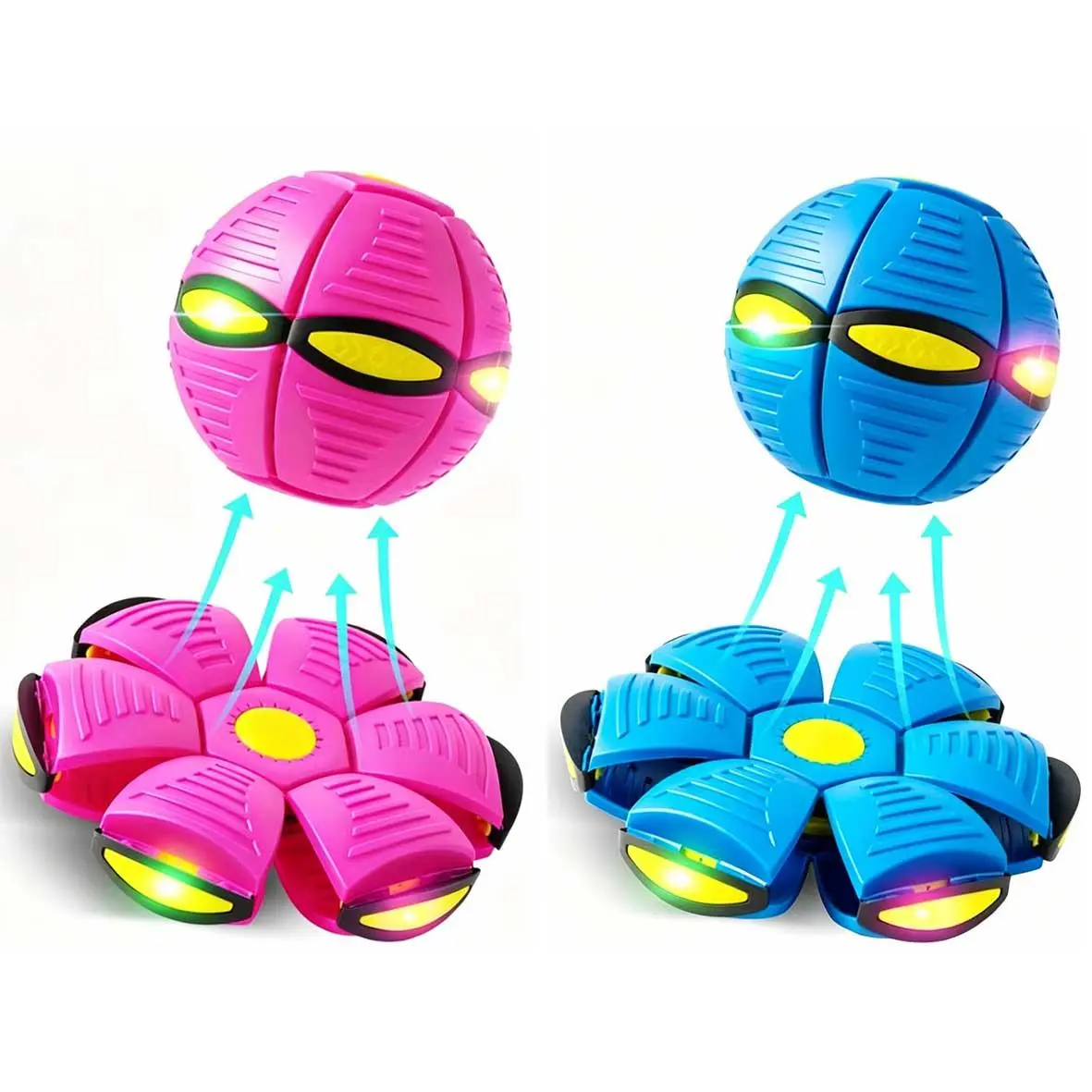 Foldable three-color light-up flying ball, one-second transforming frisbee boomerang, hovering interactive toy for outdoor yard parent–child games, children’s birthday and Thanksgiving gifts
