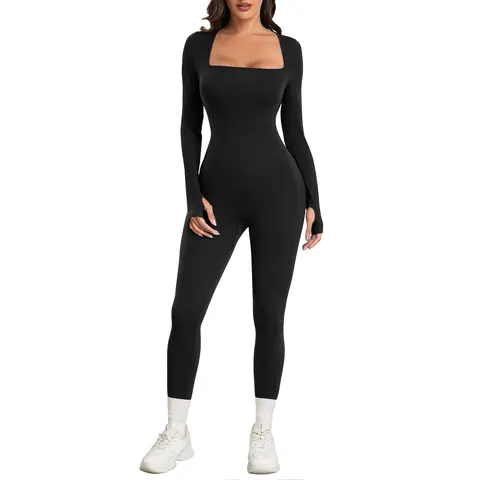 SeSe Code Women Yoga Jumpsuits Workout Ribbed Long Sleeve Sport Jumpsuits