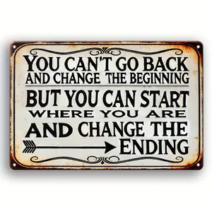 Motivational Metal Wall Decor Sign Inspirational Quote Plaque for Home Office with PreDrilled Holes Easy Hanging No Wiring Needed Waterproof Durable Business Cafe Garage Bathroom Decor Change Your Ending 2D Flat Art