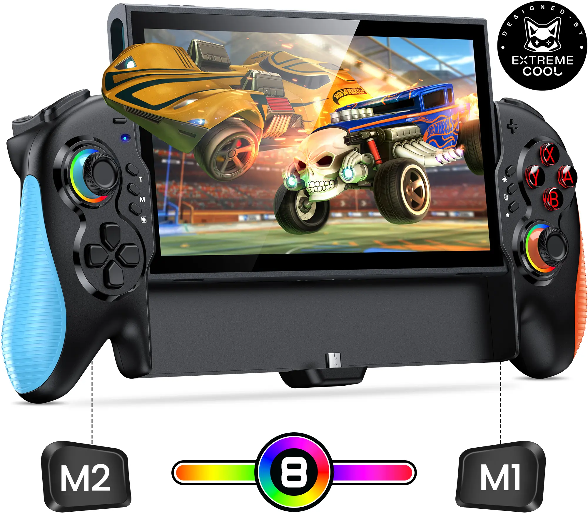 BEBONCOOL Wired USB Programmable Gamepad for Nintendo Switch 2/Switch Handheld Console, Cable-Included Accessory with Hall Effect Joysticks, Turbo, Motion Control, 4-Level Vibration, RGB Lights, 2 Macro Back Buttons, Grip, Plug, Card (No Battery Needed)