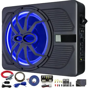2025 Outdoor Upgraded 10" 1200W Slim Under Seat PoweredCarSubwoofer withColorful LED10" 800W Under Seat Car Subwoofer,SlimPowered Speaker with Blue Light, bike  Package, InstallationWire safe Hearing protectionsafe Hearing protectionmetallic bike