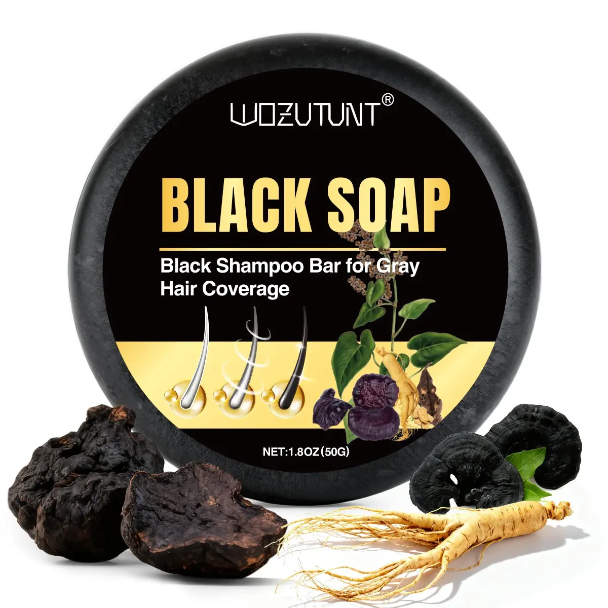 Black Hair Shampoo Soap Bar, Natural Polygonum Multiflorum & Ginseng Hair Darkening Soap, Reverse Gray Hair Repair Hair Roots, Anti-Grey Hair Shampoo Bar for Men Women, Nourish Scalp Restore Natural Black Hair